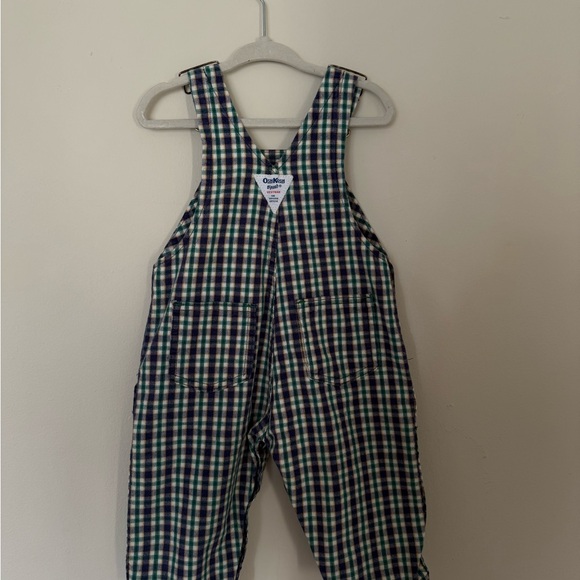 VINTAGE OshKosh B’Gosh Green Plaid Kids Overalls - Picture 2 of 4